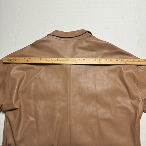 Aaron & Amber Faux Leather Shacket (Shirt Jacket) In Camel Brown Size: Large - Picture 8 of 13